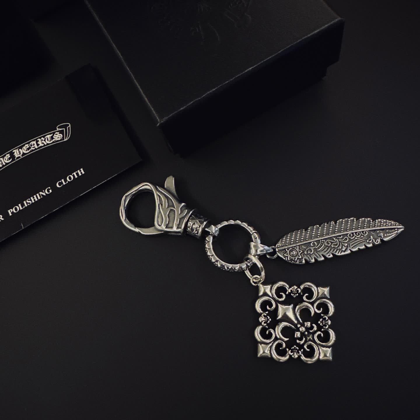 Chrome Hearts Silver Keychain with Feather and Filigree Charm